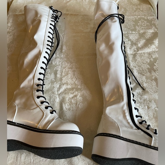 Demonia Black and White Lace Up Boots - Picture 5 of 7